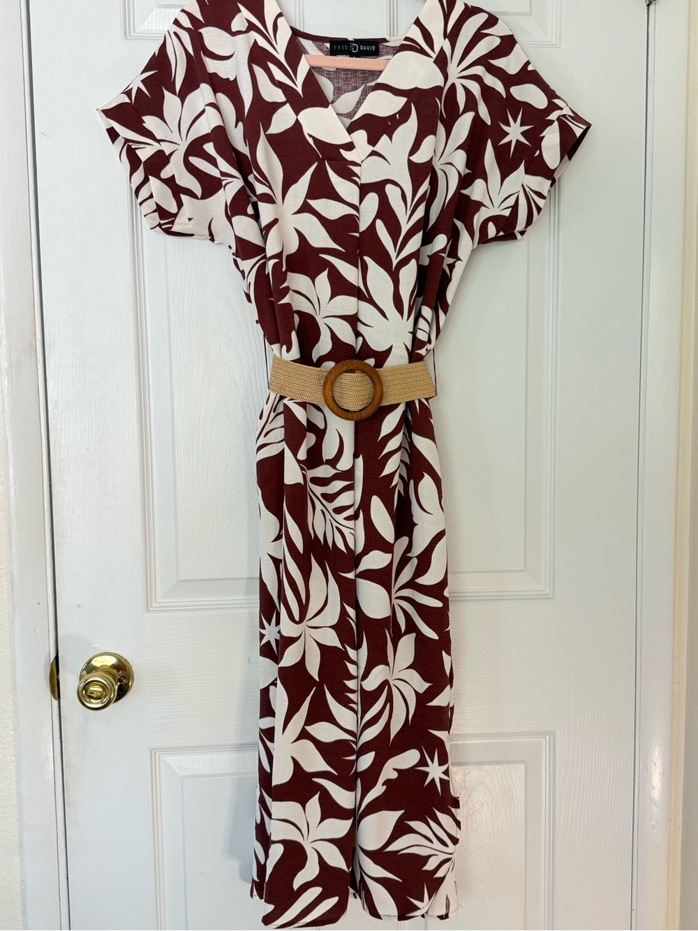 Fred David Maroon Floral Kaftan Belted Dress Fall Size S